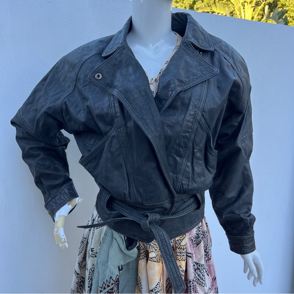 80s Black Leather Motorcycle Jacket